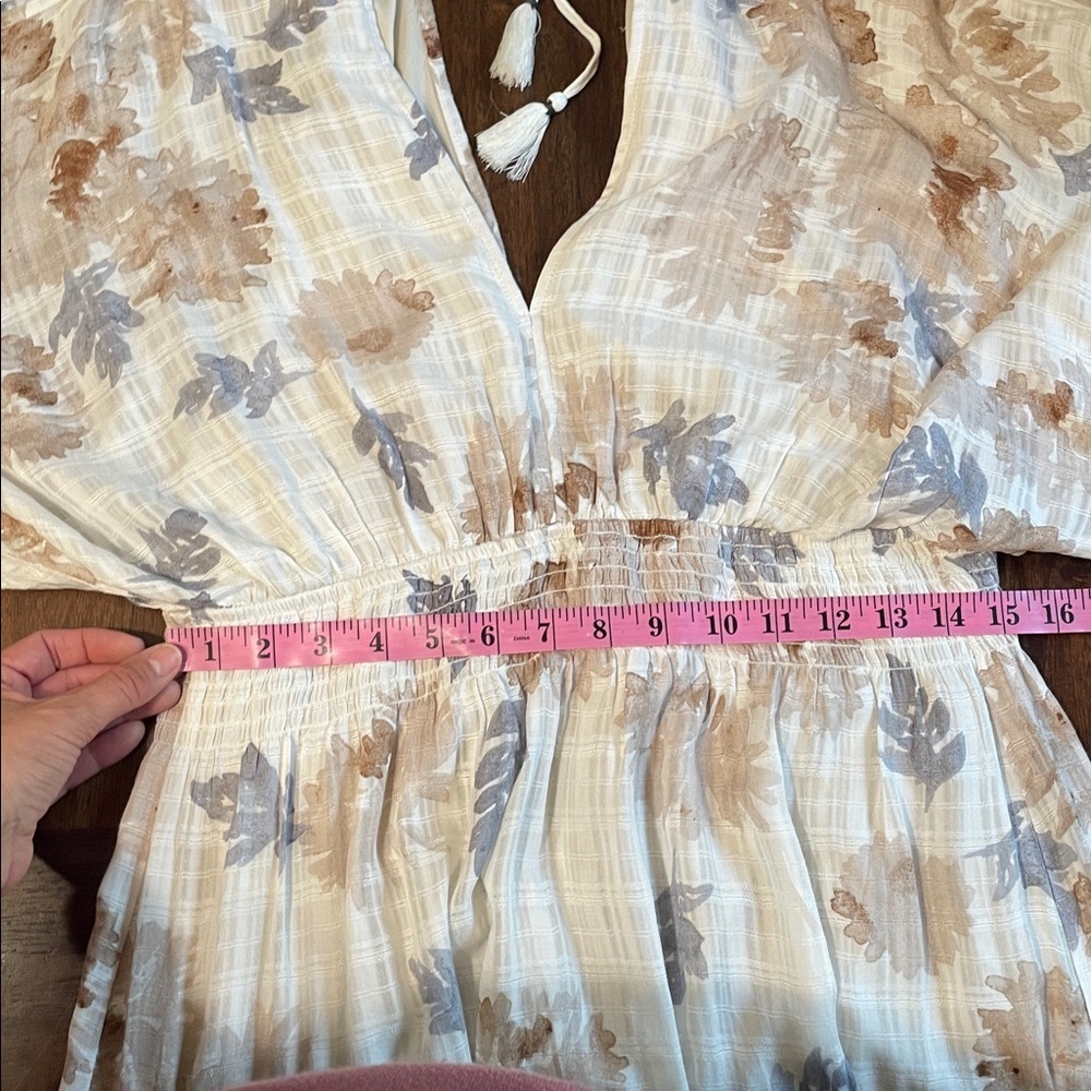 LoveStitch Floral V-Neck Ruffle Mini Dress in Cream - Picture 10 of 11